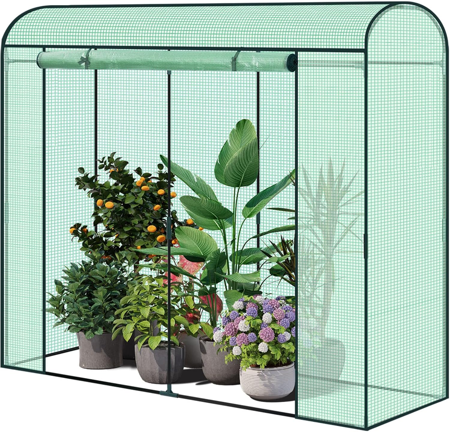 Greenhouse, Foil Greenhouse Winterproof, Foil Tunnel for Growing Tomatoes, Tomato House with Door and 2 Windows, Made of Steel Tube PE, 172x70x200cm, Green
